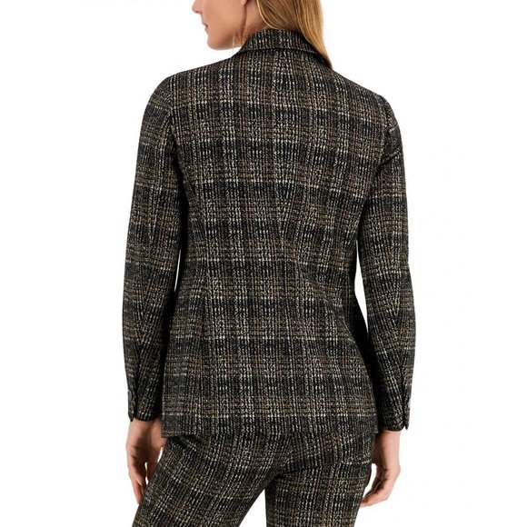 NWT Anne Klein Womens Plaid One-Button Jacket 10852417 0 Anne Black Combo - Picture 2 of 4